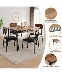 gaomon 5-Piece Compact Dining Set for 4 with Storage, Wooden Tabletop, Metal Frame and Upholstered Chairs