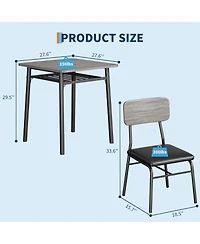 gaomon 3-Piece Square Dining Set for 2 with Storage, Metal Frame Table and 2 Upholstered Chairs