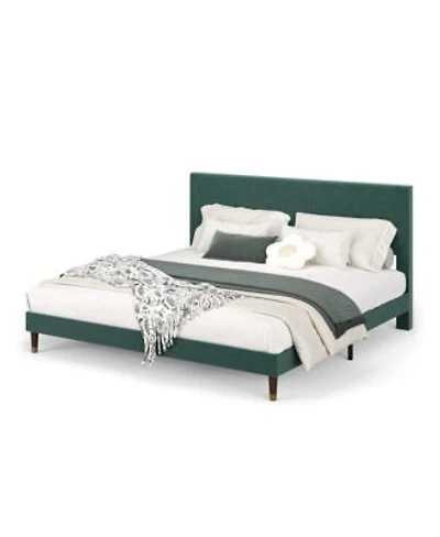 Homfan Corduroy Upholstered Bed Frame With Headboard Wood Slats Box Spring Not Required.