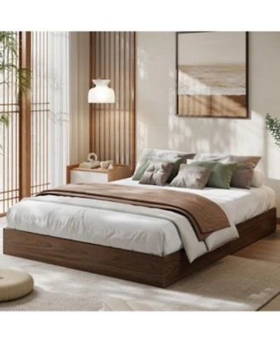 Homfan Wood Platform Bed Frame No Headboard With Wood Slats Floor Level Design No Box Spring Needed