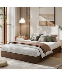 Homfan Wood Platform Bed Frame No Headboard With Wood Slats Floor Level Design No Box Spring Needed