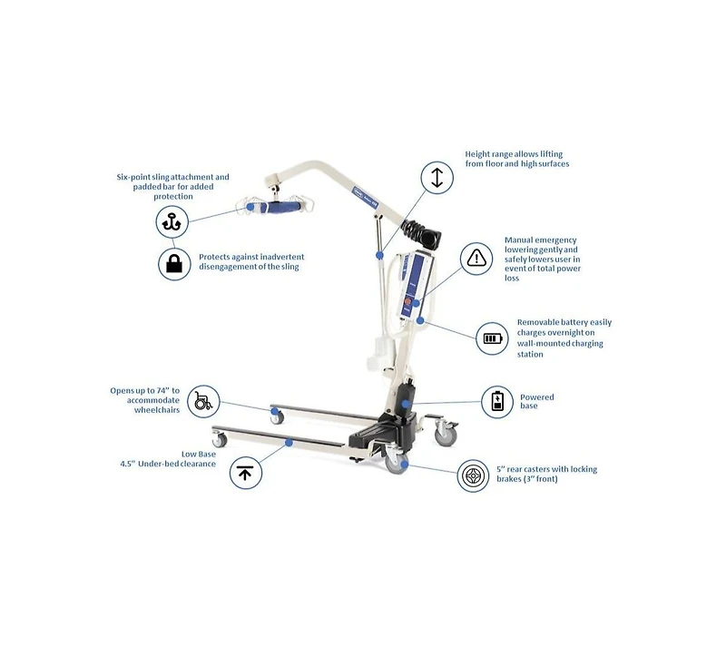 Invacare Reliant 600 Bariatric Battery-Powered Patient Lift, 600 lb Capacity, Manual Folding Base
