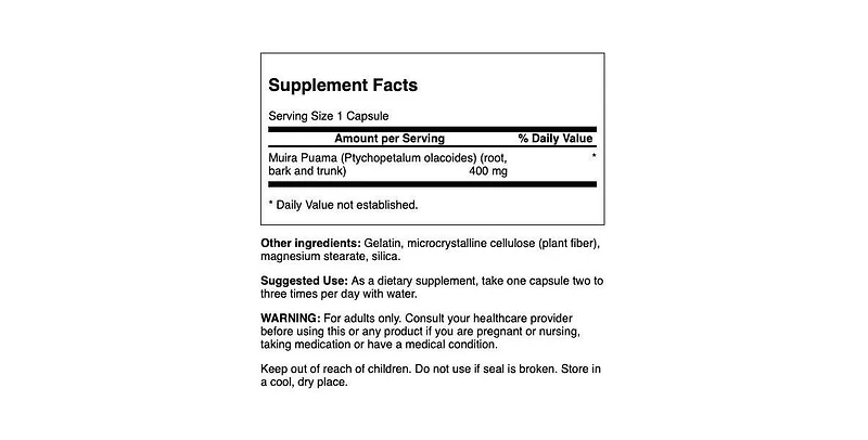 Swanson Muira Puama Root Sexual Health Virility Boost Support Men's Women's Supplement 400 mg 90 Capsules
