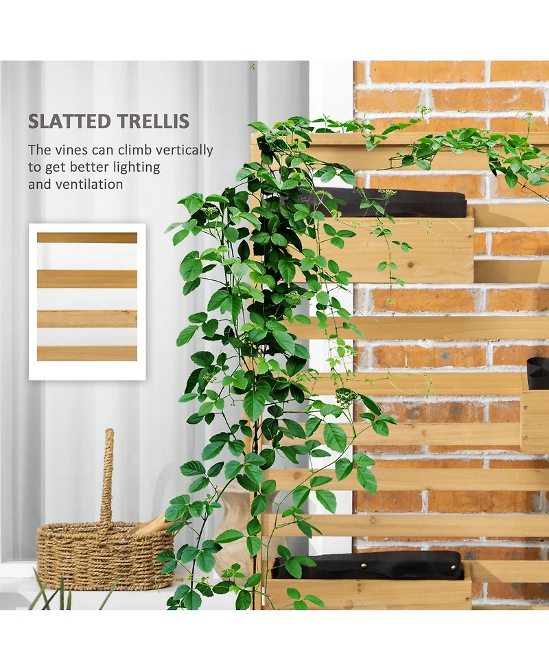 Outsunny Plant Sd with 5 Hanging Planter Boxes Slatted Trellis, Natural