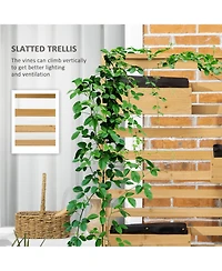 Outsunny Plant Sd with 5 Hanging Planter Boxes Slatted Trellis, Natural