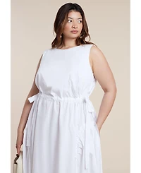 Eloquii Women's Cinch Waist Poplin Midi Dress