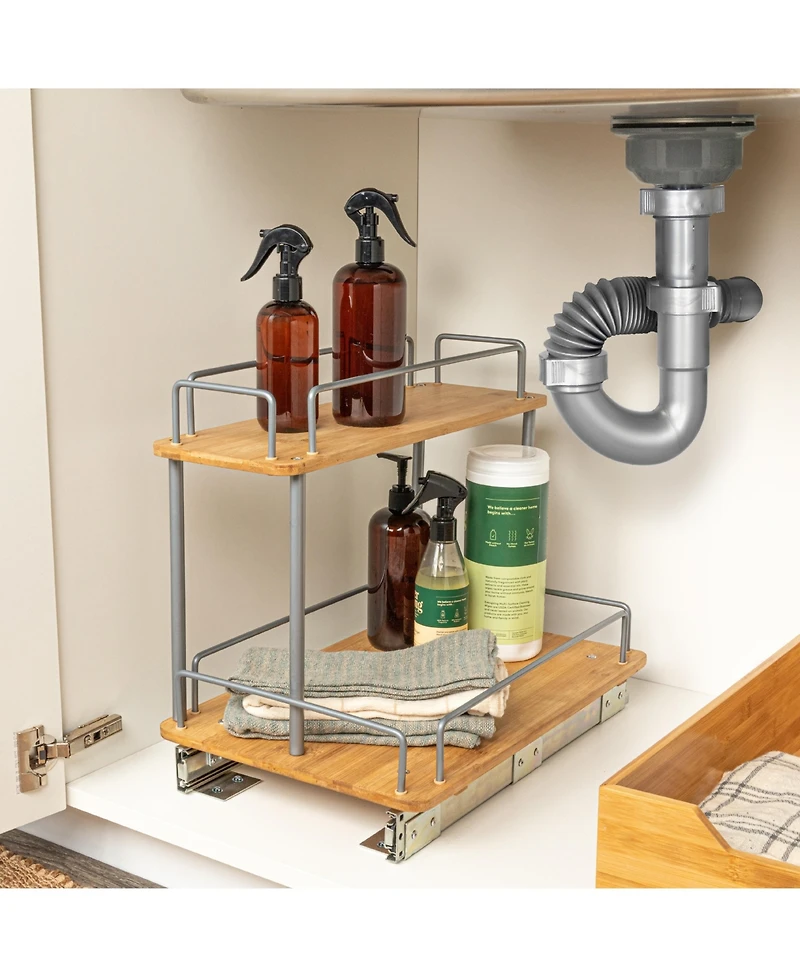 Household Essentials Glidez Bamboo Pull-Out Storage Organizer, 2 -Tier Design