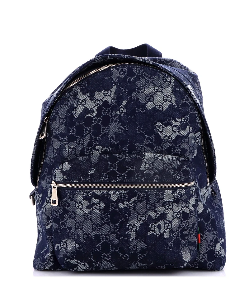 Pre-Owned Gucci Zip Front Pocket Backpack Camouflage Gg Denim