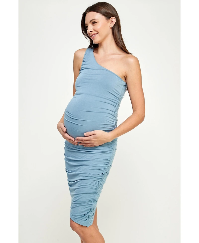 Hello Miz Maternity One-Shoulder Ruched Asymmetrical Bodycon Dress