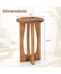 Gymax 2PCS 14'' Round Mahogany Accent Table Farmhouse End Table w/ Round Tray Top