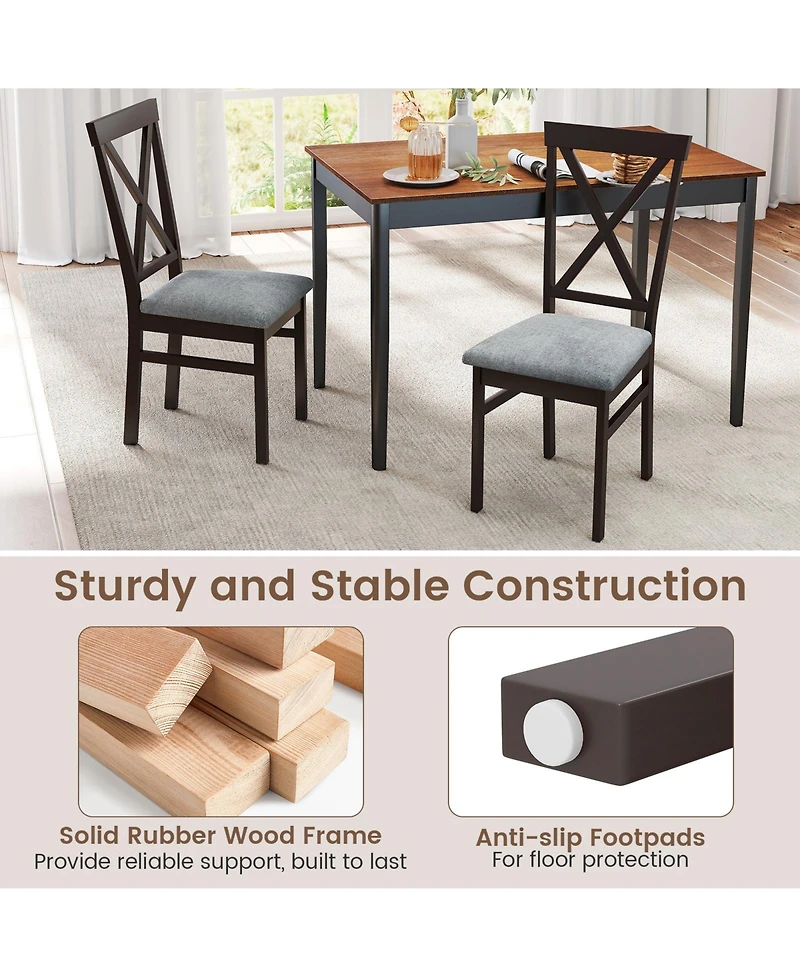 Gymax Modern Dining Chairs Set of 2 with Rubber Wood Frame Hollowed Backrest for Kitchen