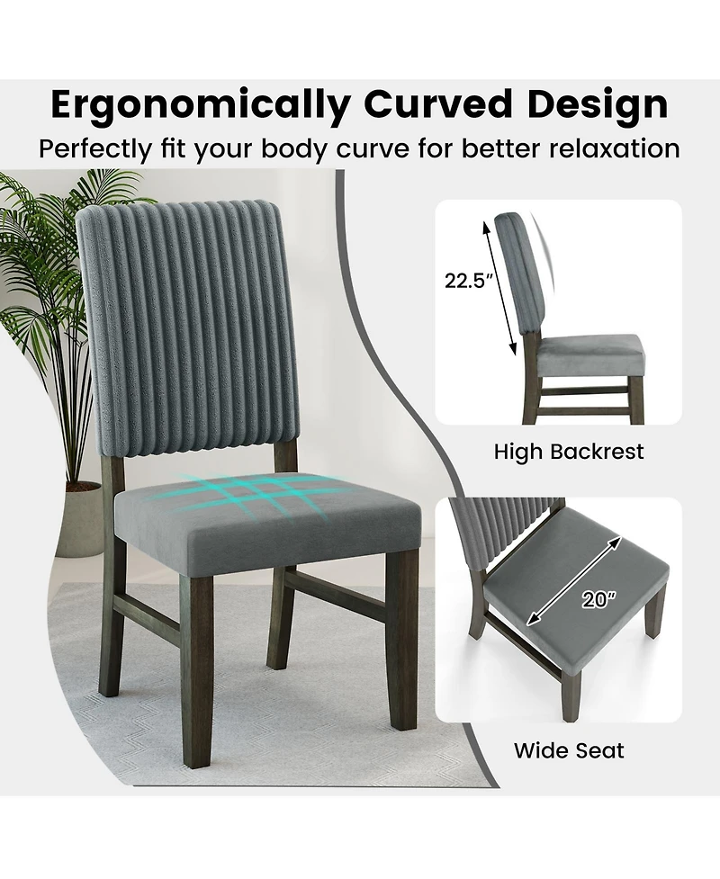 Gymax Dining Chair Set of 2 Mid-Century Modern Velvet Fabric Upholstered Chairs