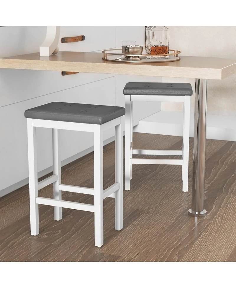 Gymax 24'' Upholstered Bar Stools Set of 4 Home Kitchen w/ Solid Wood Support Legs