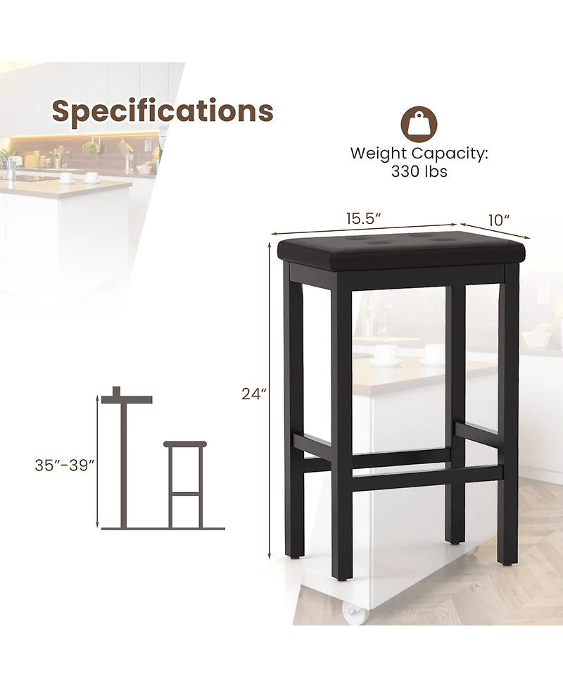 Gymax 24'' Upholstered Bar Stools Set of 4 Home Kitchen w/ Solid Wood Support Legs