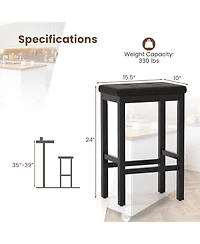 Gymax 24'' Upholstered Bar Stools Set of 4 Home Kitchen w/ Solid Wood Support Legs