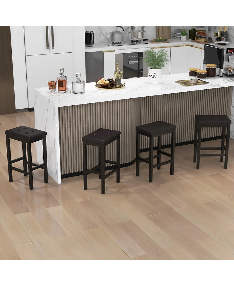 Gymax 24'' Upholstered Bar Stools Set of 4 Home Kitchen w/ Solid Wood Support Legs