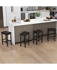 Gymax 24'' Upholstered Bar Stools Set of 4 Home Kitchen w/ Solid Wood Support Legs