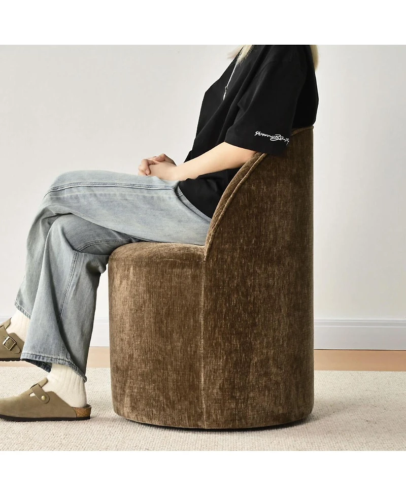 Maison Boucle Chenille Swivel Office Chair with Casters, Barrel Task