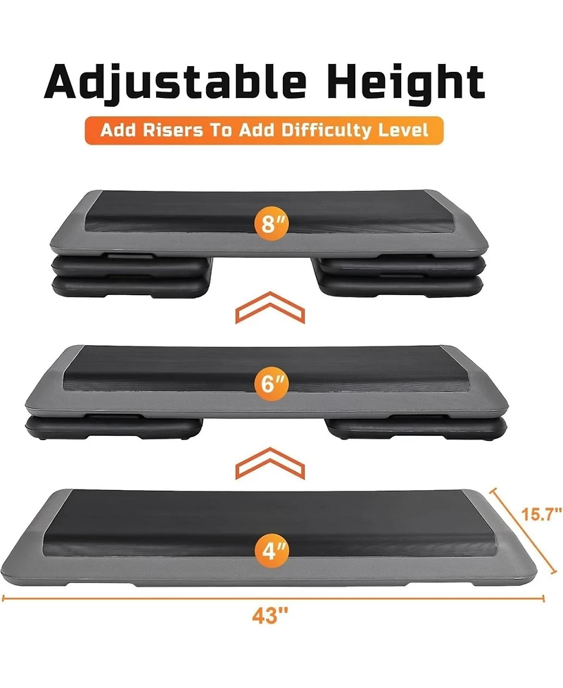 Zeny Exercise Aerobic Step Platform, Adjustable Fitness Stepper with 4 Stackable Risers, Aerobics Stepper Workout Stepper