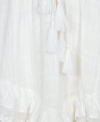 Modenaire Women's Boho Tassel-Tie Neck Mini Dress