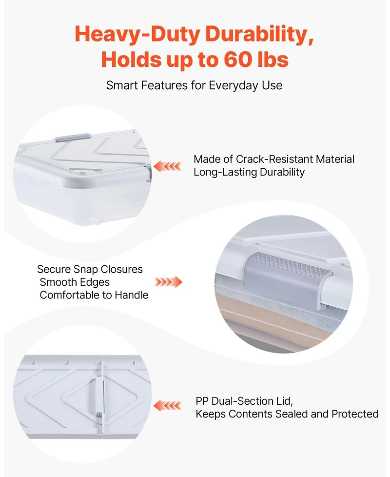 Gouun Under-Bed Rolling Storage Bins with Locking Wheels and Lid, 31.7 x 15.6 x 6.9 in, 4 Pack