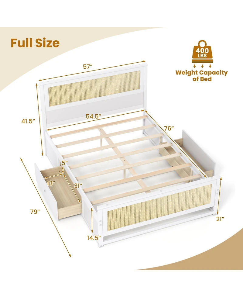 Gouun Full Size Rattan Bed Frame with Storage Drawers