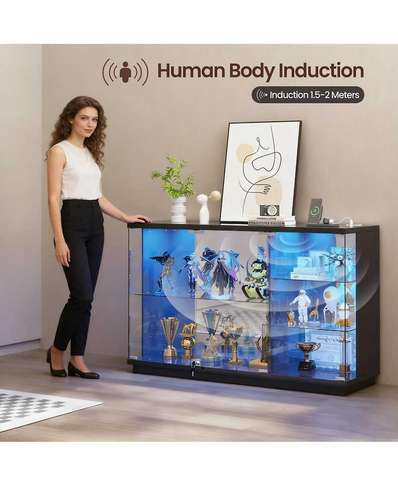 Vlsrka Glass Display Cabinet with Lock and Led Light