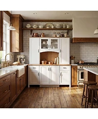 Homsee 71 Inch White Farmhouse Buffet Cabinet - 2-Tone Storage Credenza with Hutch and Drawers | Wood Console