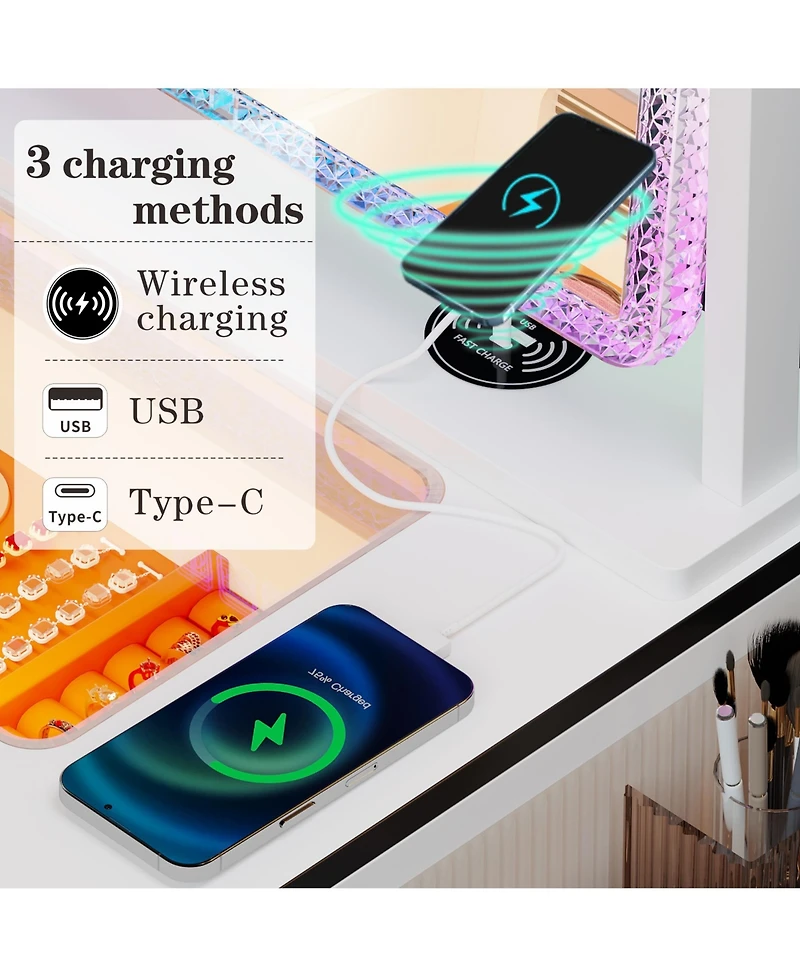 Vlsrka Vanity Set: Rgb Lights, 5 Drawers & Wireless Charger