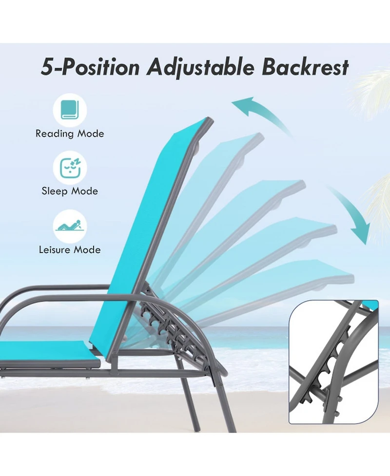 Gouun 2-Piece Outdoor Patio Lounge Chair Set with 5-Position Adjustable Reclining Backrest
