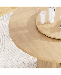 Rainsken Round Dining Table for 6 with a Rotating Tabletop Tray, 2-tier Storage Rack and Wooden Wavy-striped Sliding Doors Living Room