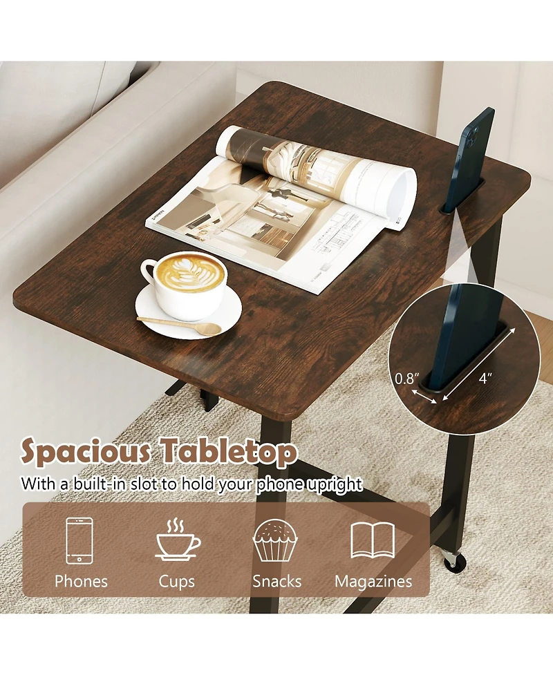 Gymax 2PCS C-shaped End Table w/Wheels Built-in Phone Slot for Living Room Bedroom