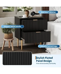 gaomon Home Set of 2 Mid Century Nightstand Wood Bedside Table Drawers Fluted End