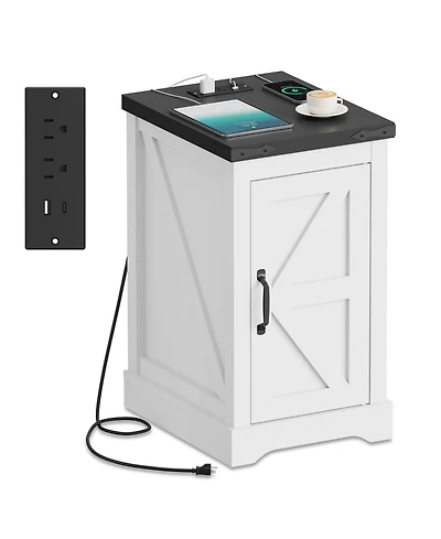 gaomon Home Farmhouse Nightstand End Table. Wood Storage Bedside Cabinet with Cord Management