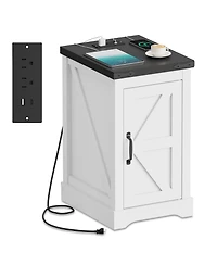 gaomon Home Farmhouse Nightstand End Table. Wood Storage Bedside Cabinet with Cord Management