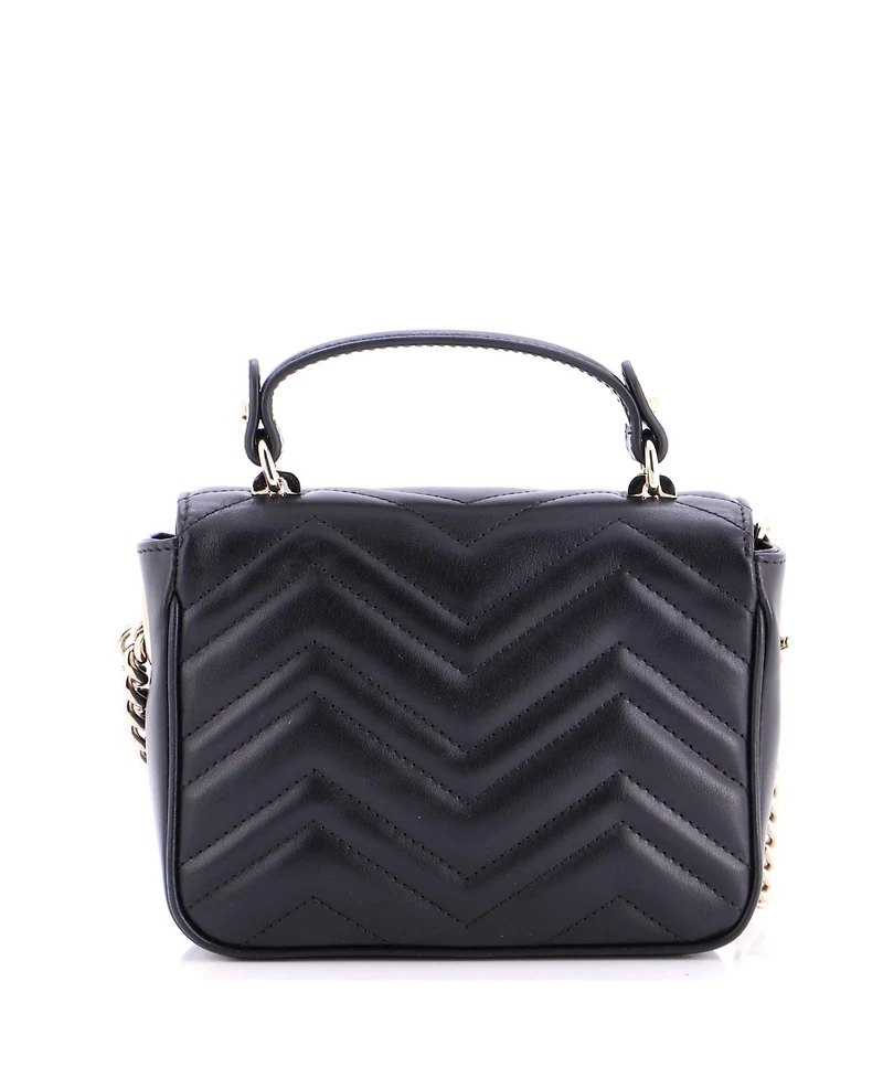 Pre-Owned Gucci Mini Gg Marmont Top Handle Chain Flap Bag Matelasse Leather