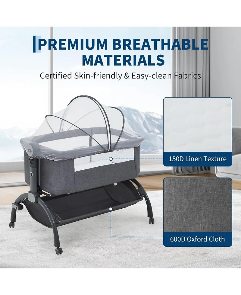 gaomon 3 in 1 Baby Bassinet and Bedside Sleeper with Wheels and Mosquito Net