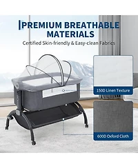 gaomon 3 in 1 Baby Bassinet and Bedside Sleeper with Wheels and Mosquito Net