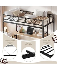 homfan Metal Loft Bed Frame with Arched Guardrail, Ladder and Underbed Space, Box Spring Not Required