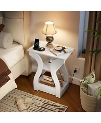 Gymax End Tables w/Charging Station Set of 2 3-Tier Side with Usb Ports and Outlets