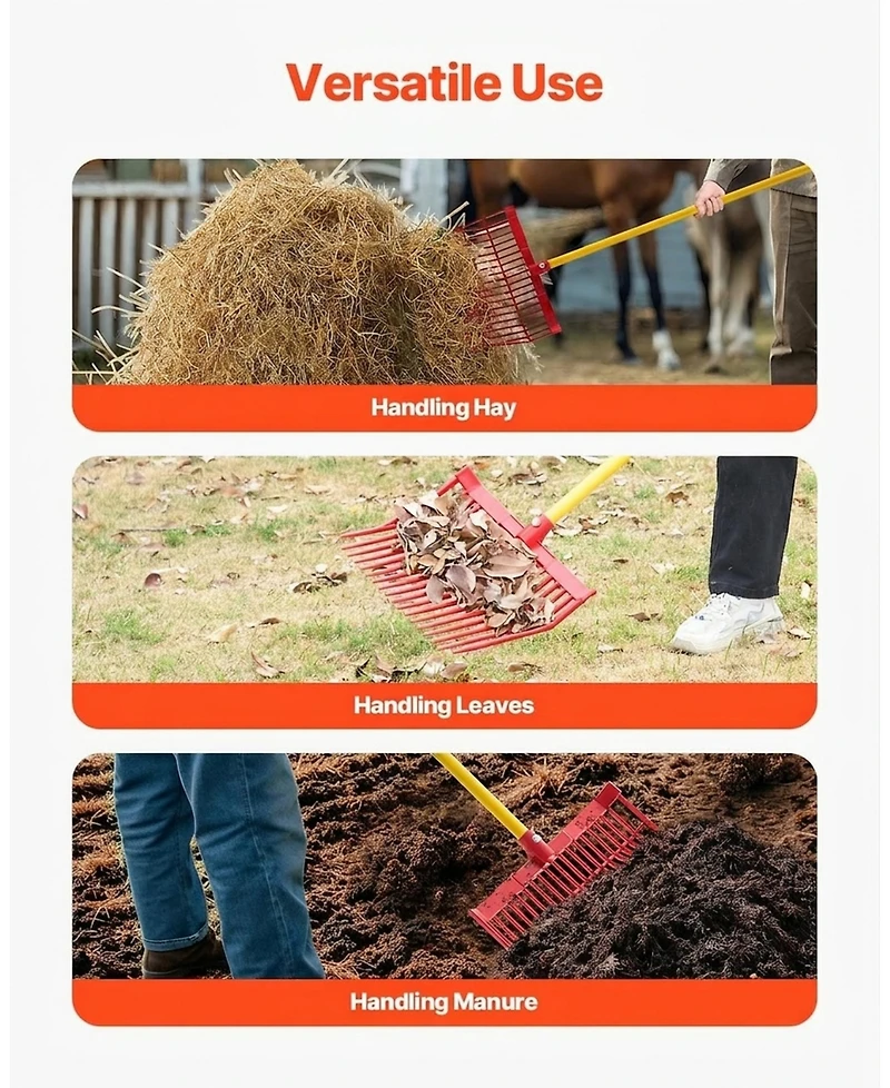 Sugift Manure Fork, 18 Angled Tines, Horse Manure Rake with Fiberglass Handle