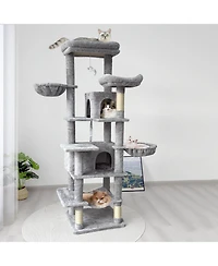 Aostirmotor 68" Multi-Level Cat Tree with Hammocks, Hanging Basket, Cat Cave and Scratching Posts, Plush Cat Tower for Indoor Cats