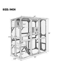 Aostirmotor Outdoor Wooden Catio, Fir Wood Cat Enclosure with Sleeping House and Jumping Platforms, Secure Cat Playpen