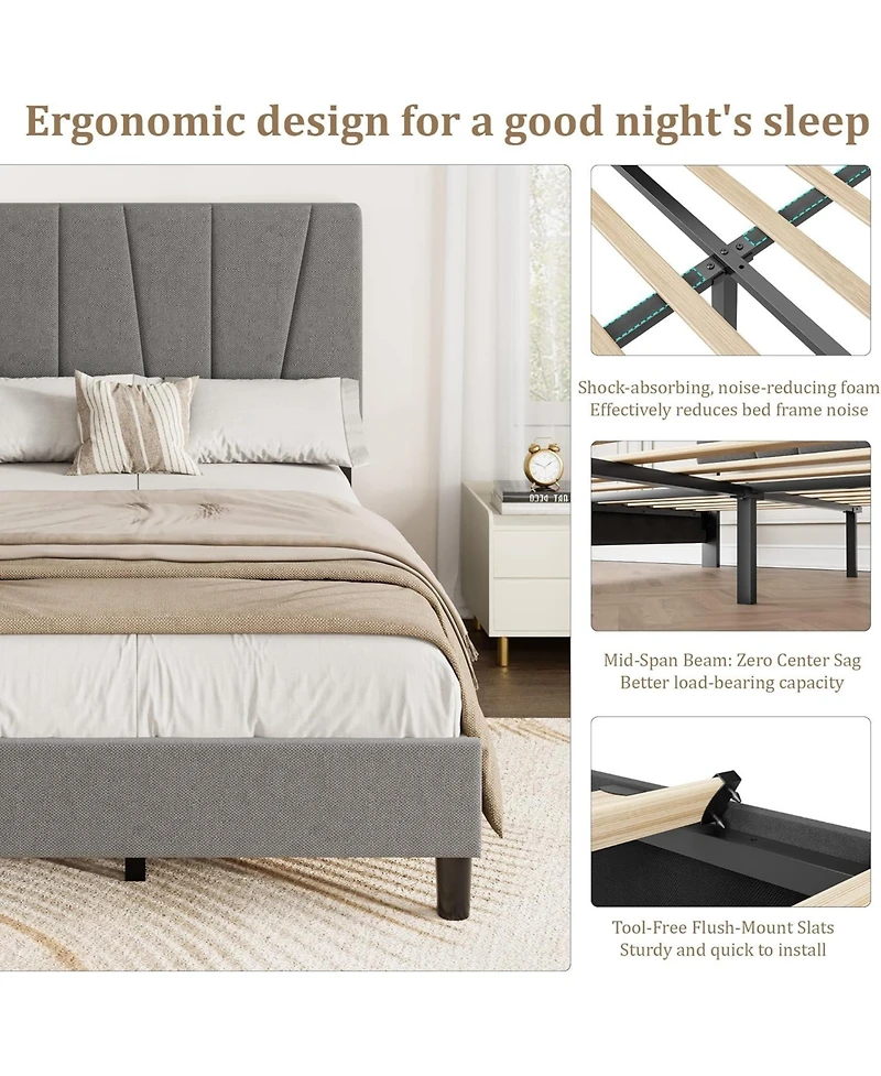 gaomon Upholstered Platform Bed with Adjustable Headboard Wooden Slats