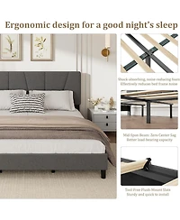 gaomon Upholstered Platform Bed with Adjustable Headboard Wooden Slats