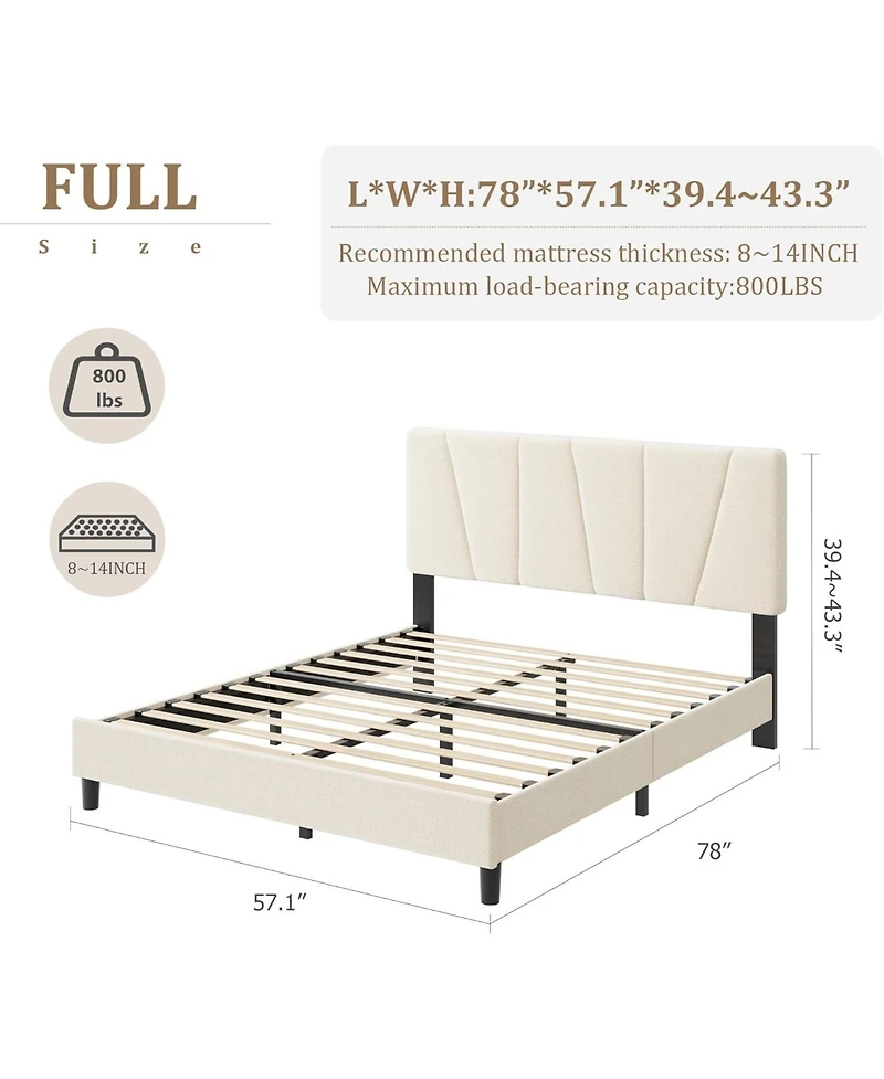 gaomon Upholstered Platform Bed with Adjustable Headboard and Wooden Slats