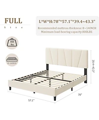 gaomon Upholstered Platform Bed with Adjustable Headboard and Wooden Slats