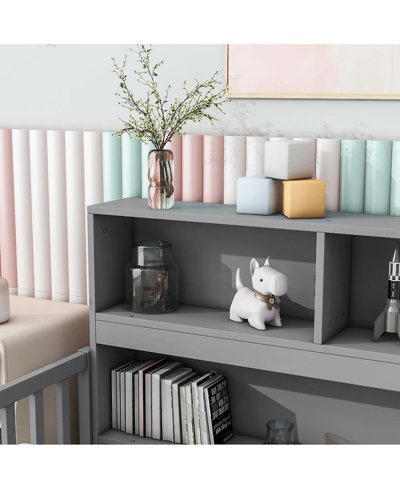Sailvan Twin Floor Bed with Bedside Bookcase,Shelves,Guardrails