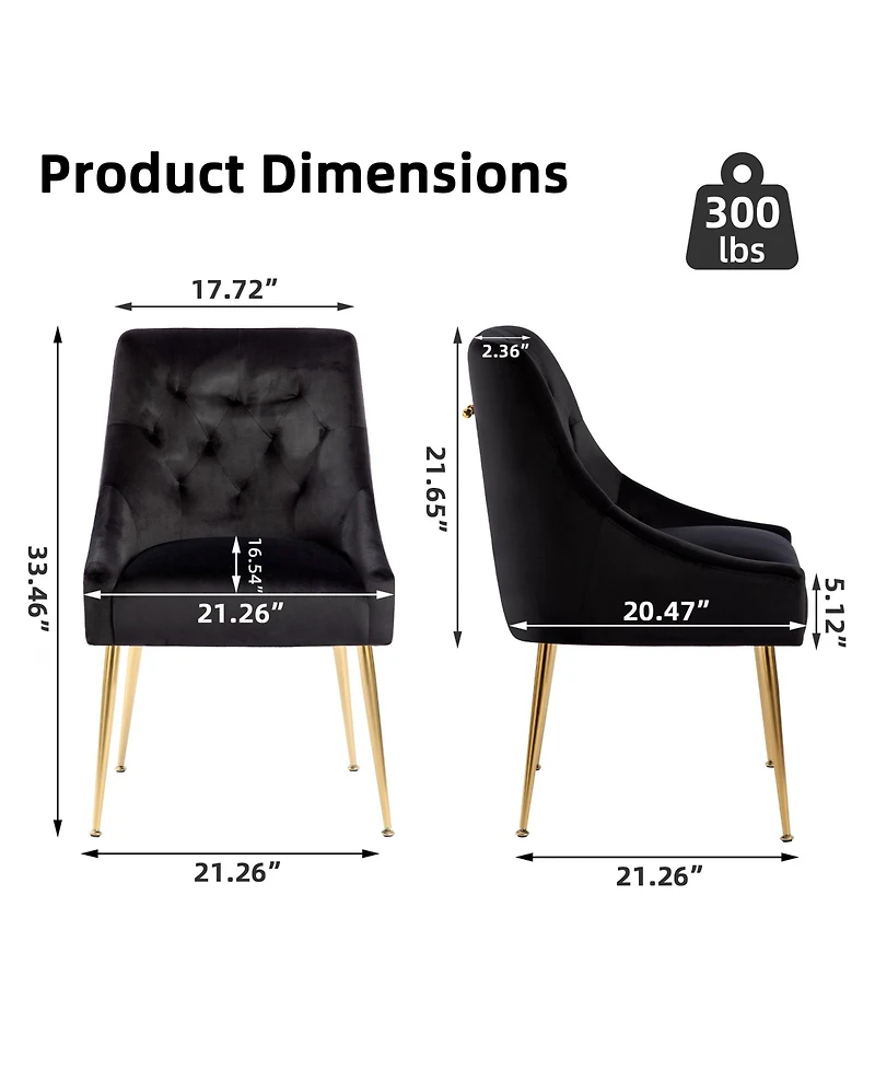 Dyhome Velvet Upholstered Dining Chairs Set of 6, Mid Century Modern Kitchen with 5.12" Cushions and Back Pull Rod