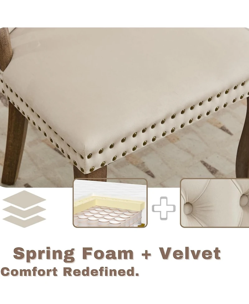 Rainsken Velvet Dining Chairs Set of 2, Modern Upholstered Kitchen Chairs with Nailhead Trim, Solid Wood Handles on Top and Sides for Dining Room